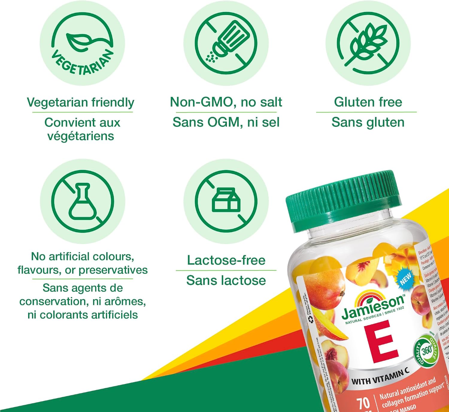 Detalle 2 de Jamieson Vitamin E 100 IU Gummies, Peach Mango with 25 mg Vitamin C