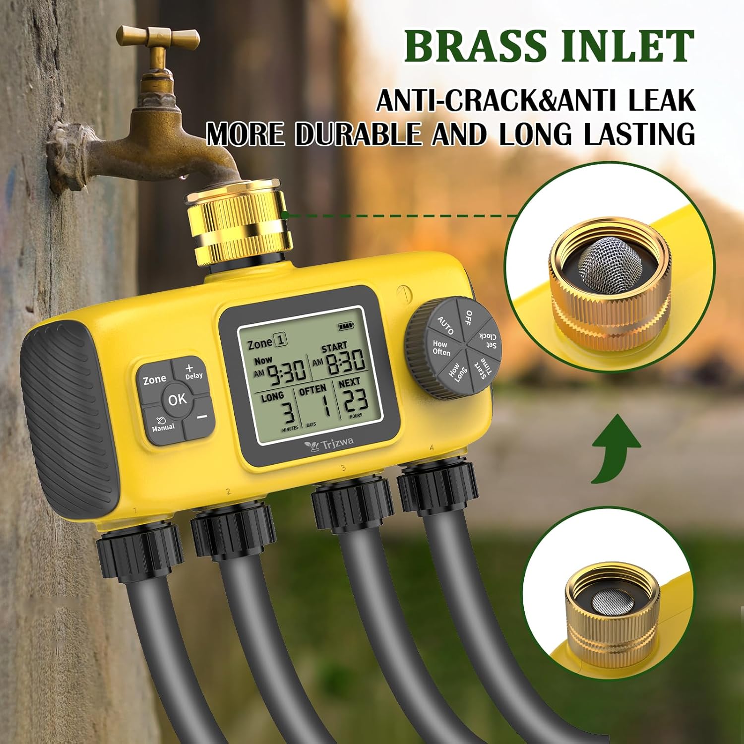 Thumbnail 4 de TRJZWA Centralina di irrigazione individuale a 4 zone con LED, timer e ritardo pioggia (IP55)