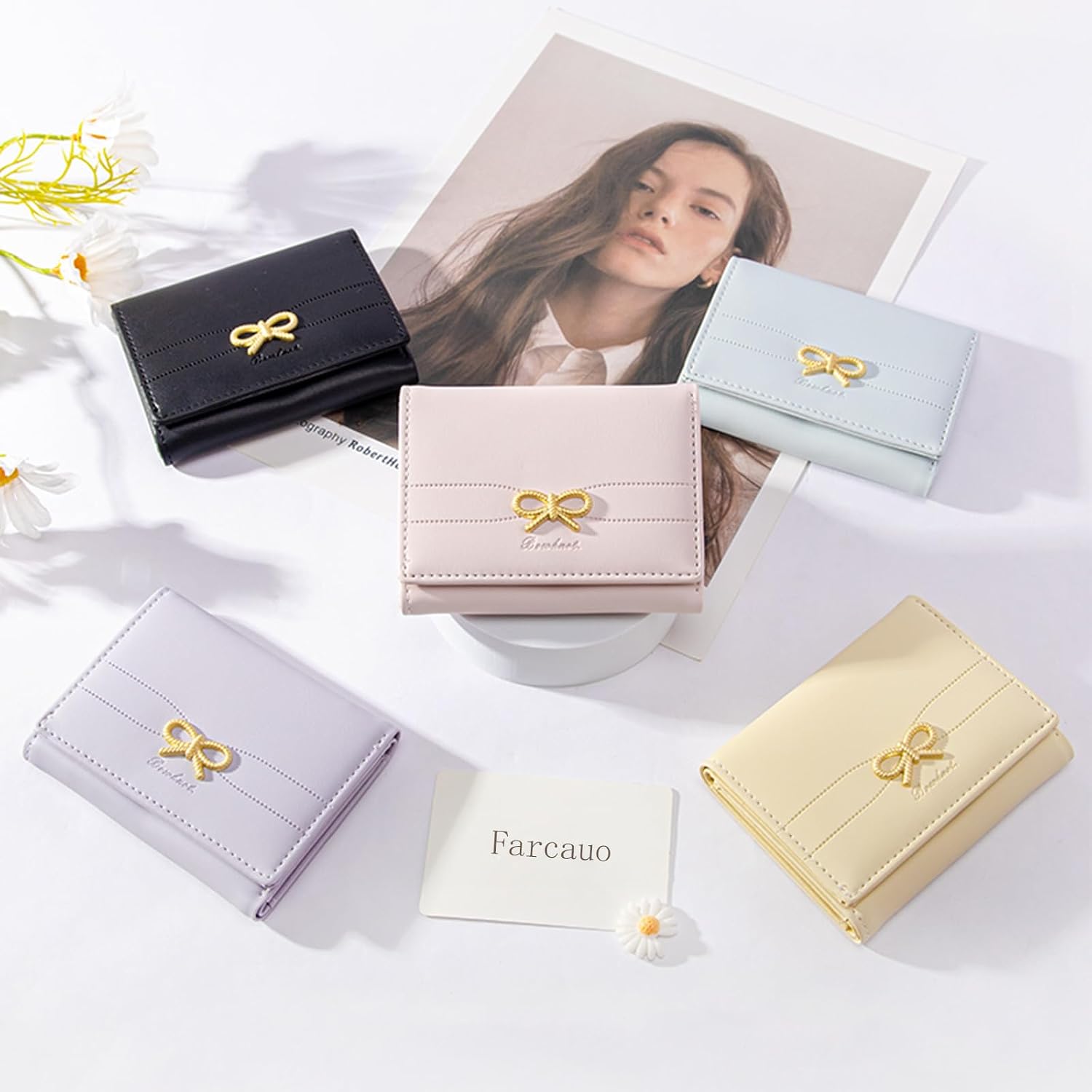 Thumbnail 6 de Farcauo Damen-Portemonnaie klein mit Ausweisfach und Kartenfächern – Mini-Geldbörse mit Schleife