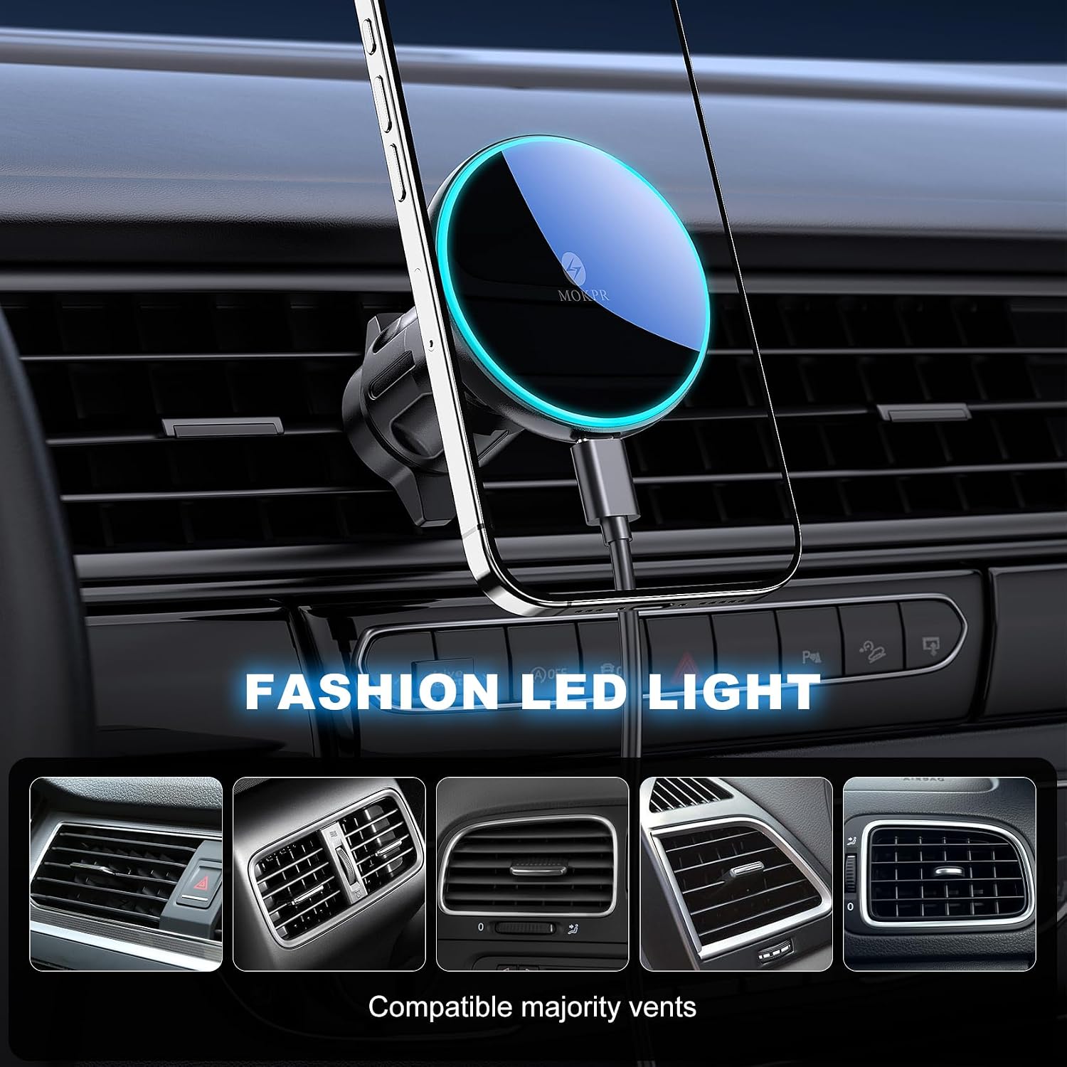 Thumbnail 5 de MOKPR 15W Support Téléphone Voiture Magnétique avec Charge MagSafe et Ajustement 360°