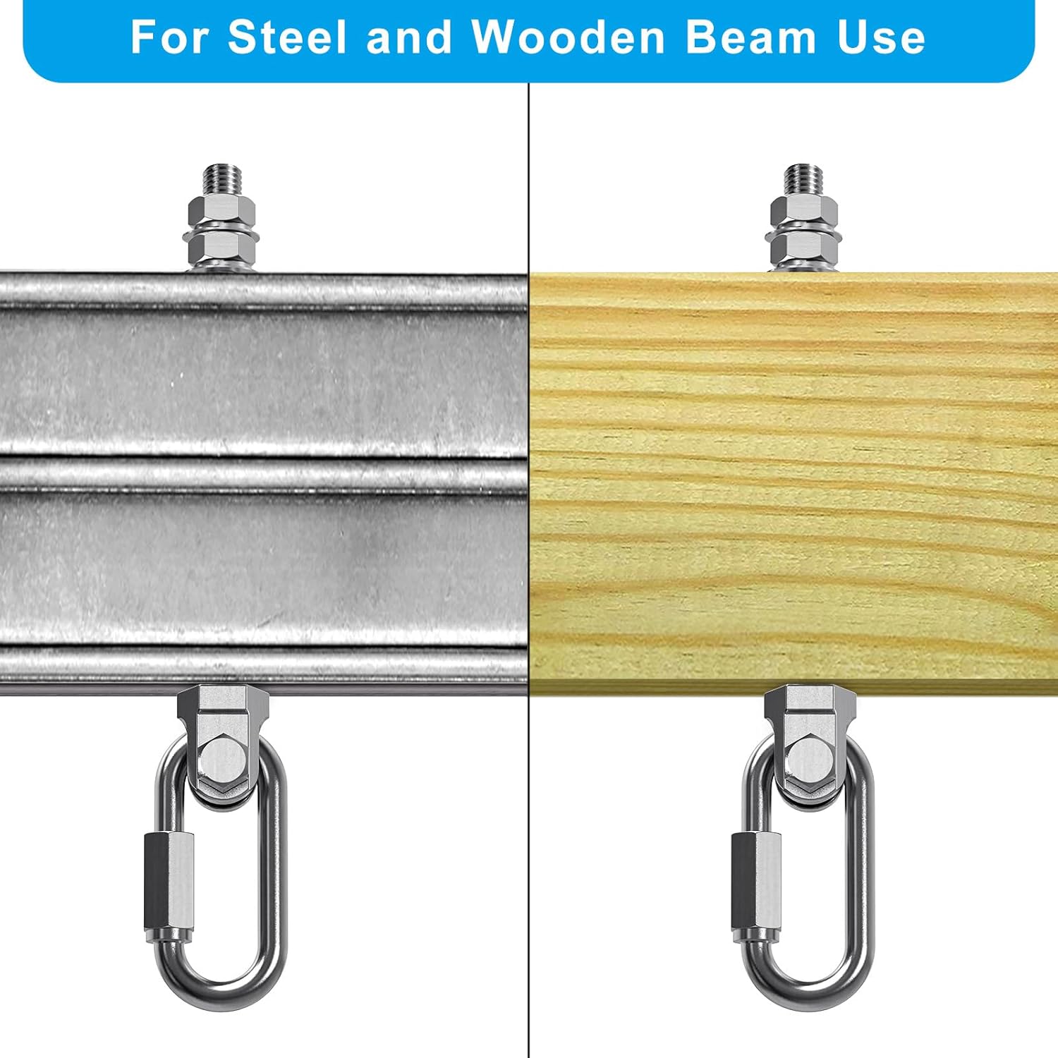 Thumbnail 6 de Dolibest 4er Schaukelhaken für Holzbalken M10 x 128 mm (Edelstahl, drehbar) inkl. Karabiner – bis 680 kg