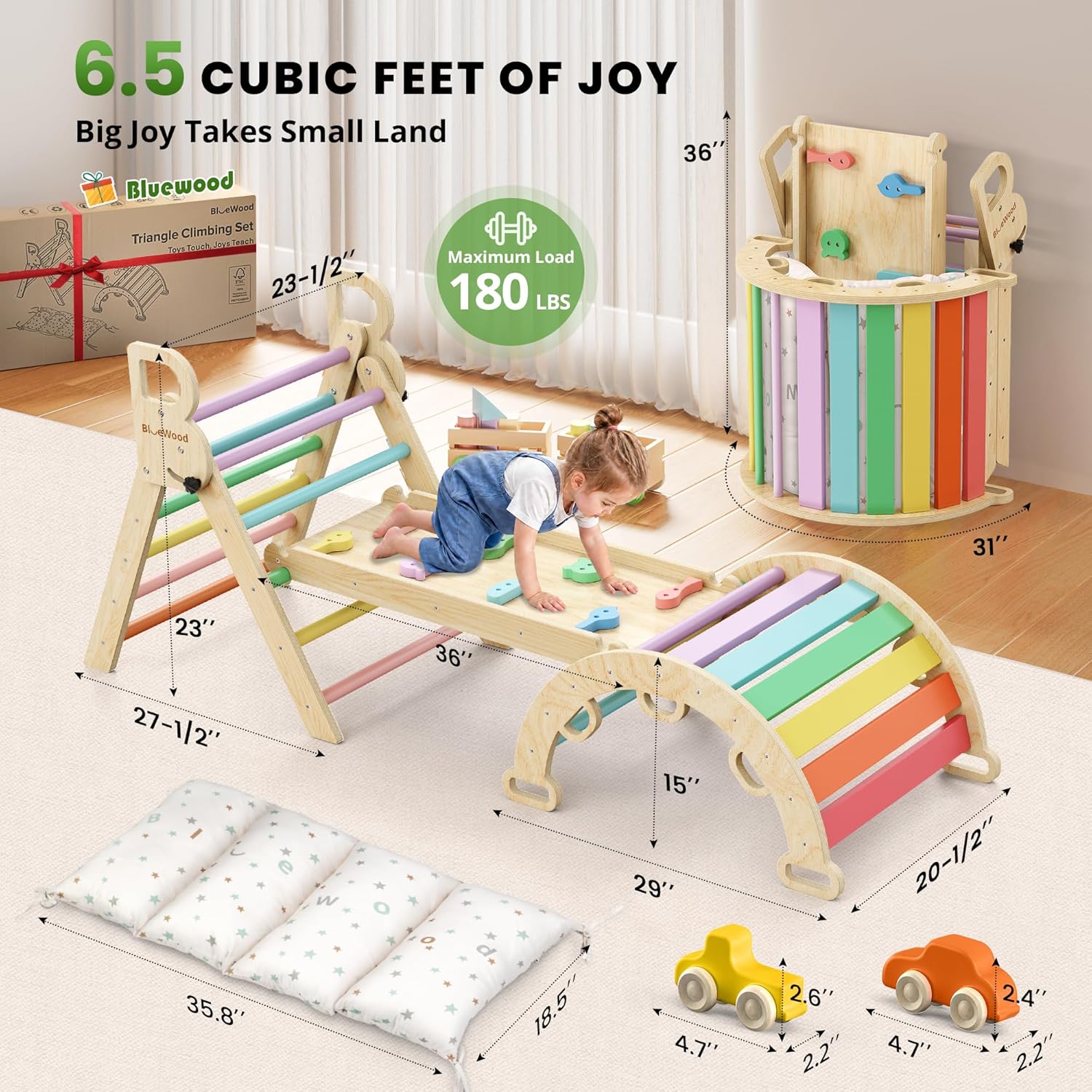 Thumbnail 1 de BlueWood Pikler Triangle Cushioned Set 9‑in‑1 Rainbow
