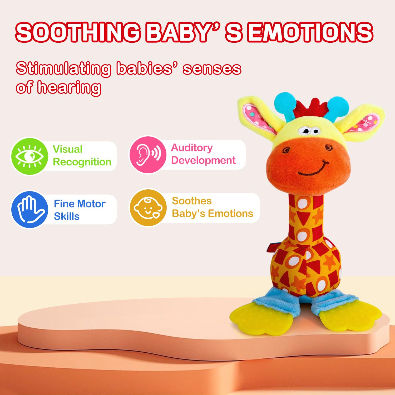 Detalle 1 de HUADADA Colorful Giraffe Baby Rattle with Plush Grip, Chime and Teether