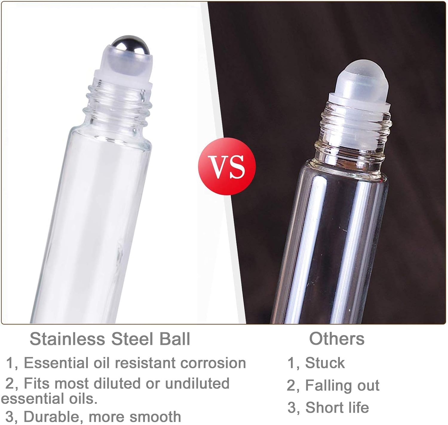 Detalle de Alledomain 10Pcs 10ml Essential Oil Roller Bottles (Refillable Glass Roll-On Set)
