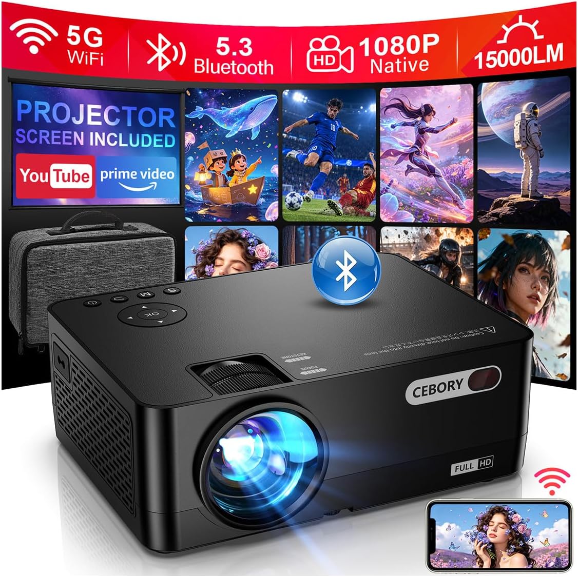 Detalle de CEBORY Projector, Native 1080p