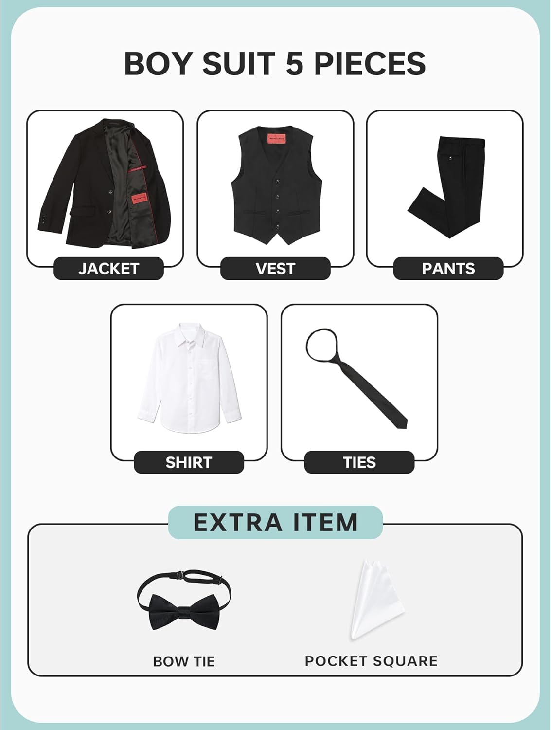 Thumbnail 2 de Marvelous World Boys’ Formal Slim Fit Suit Set with Adjustable Waist (Jacket, Pants, Vest + accessories)