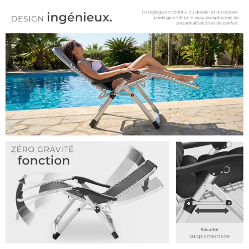 Thumbnail 4 de tectake Fauteuil de Jardin Chaise Longue Pliable & Inclinable avec Rembourrage et Appuie-tête Amovible