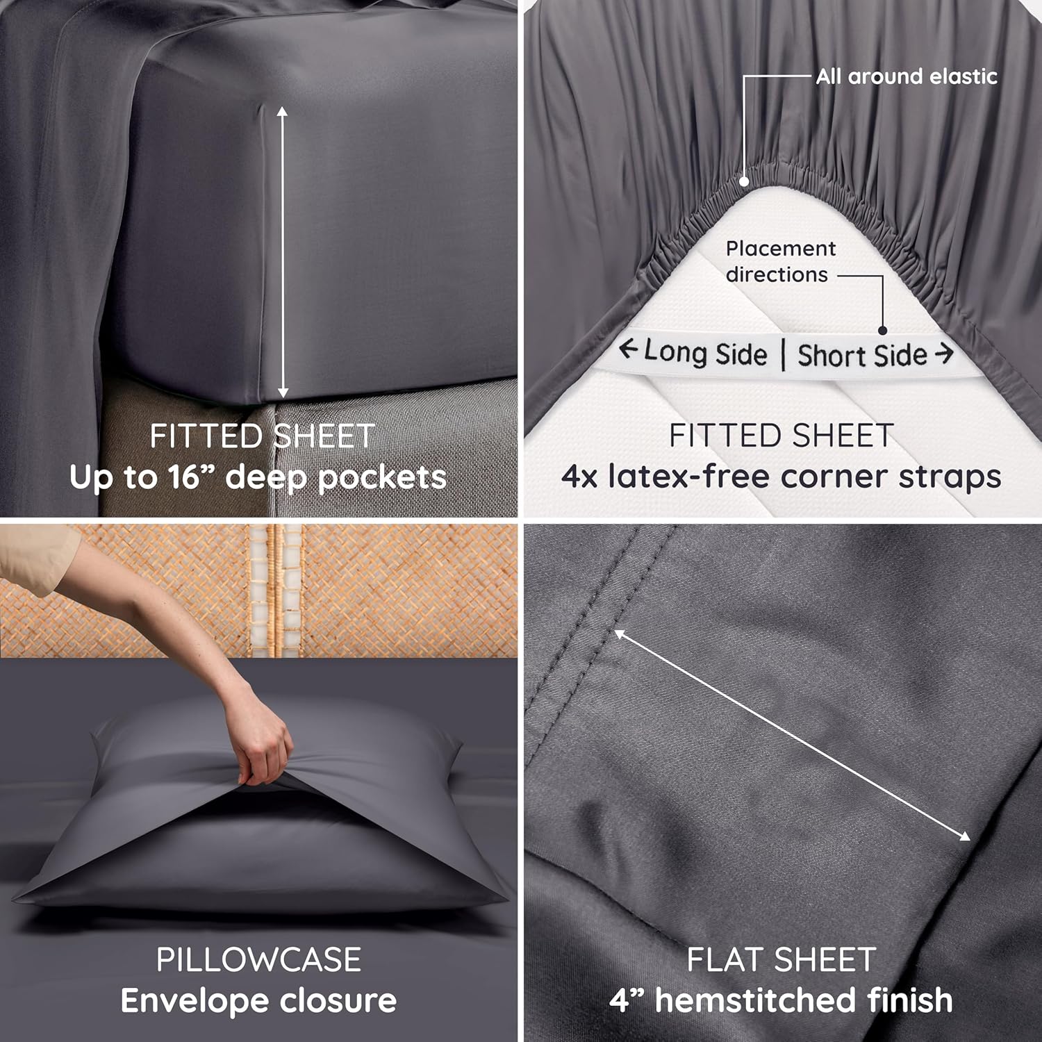 Thumbnail 5 de Bambaw 100% Viscose Bamboo Queen Sheets 16" pocket