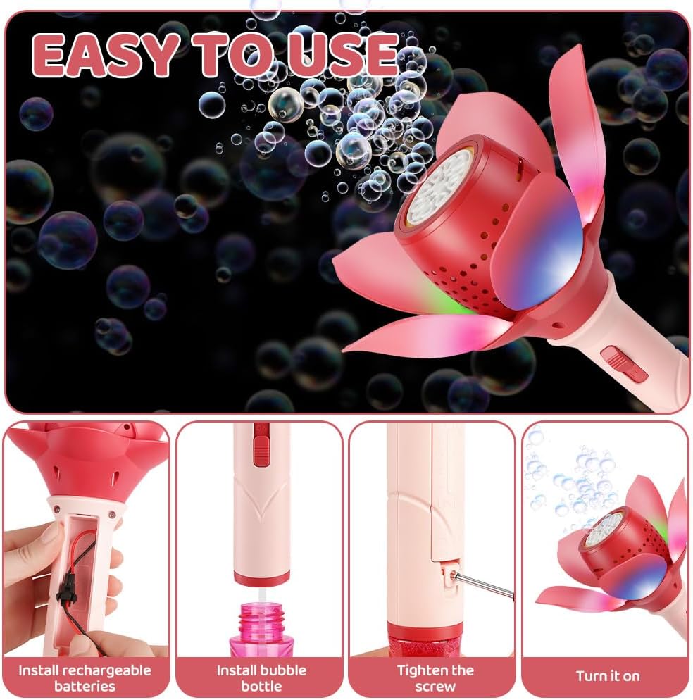 Detalle de AUAUY Lotus-bloem bellenblaasmachine met led, 10 openingen en 120 ml oplossing