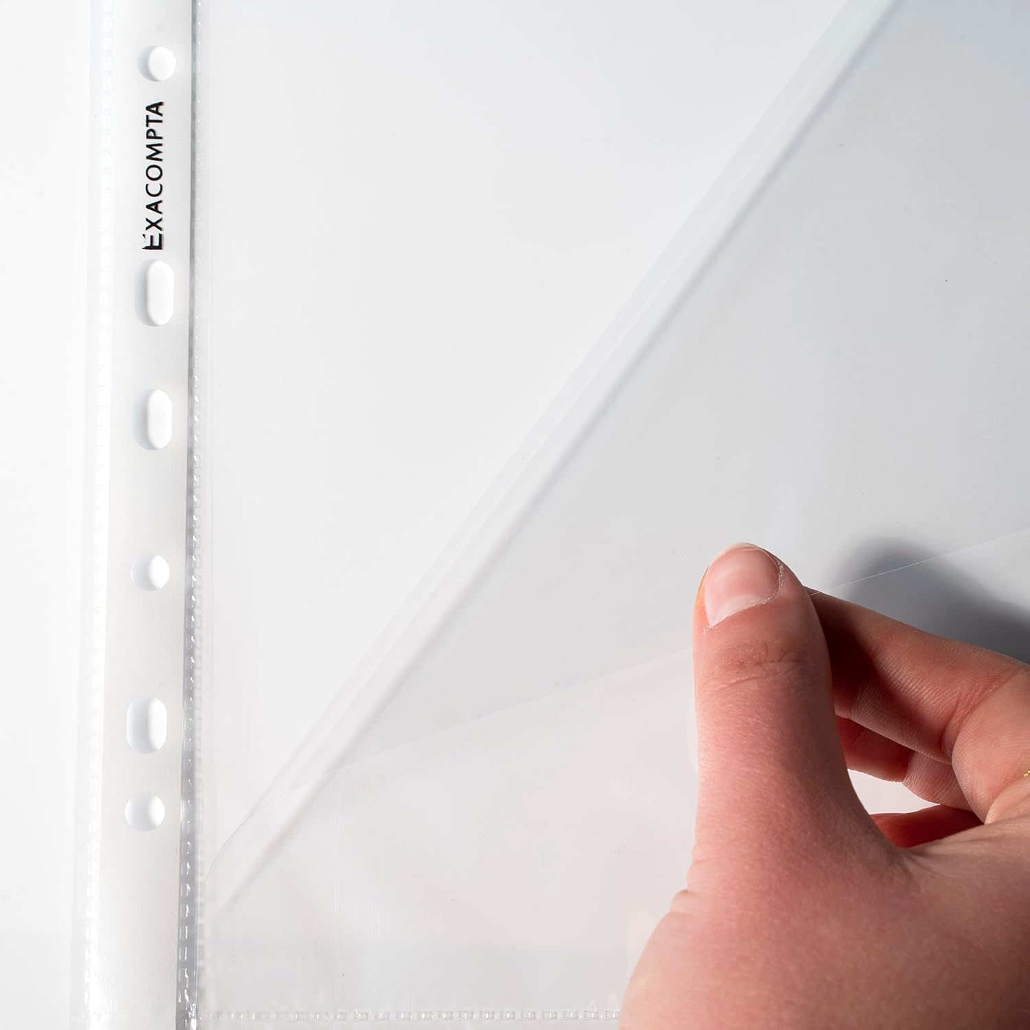 Detalle de Exacompta 5800E – Boîte de 100 pochettes perforées en Polypropylène, A4, 2 ouvertures