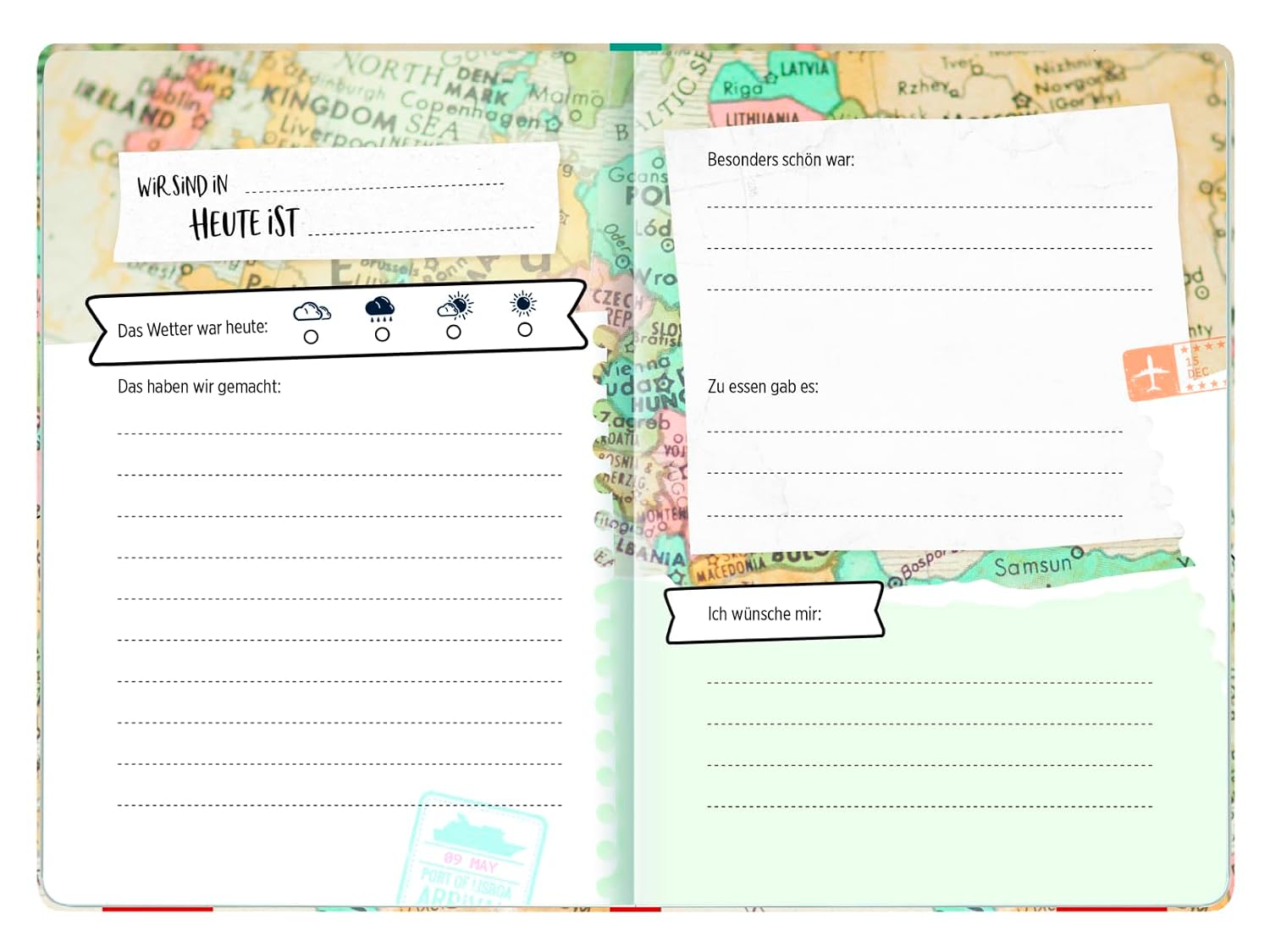 Detalle 2 de Groh Verlag Reisedagbok (karta), resejournal i formatet 12,5 × 1,1 × 17,7 cm