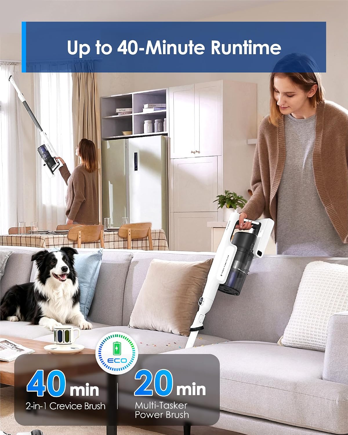 Detalle de Tineco A20 Cordless Stick Vacuum with 1 L Bin, 3 Modes and LED Headlight