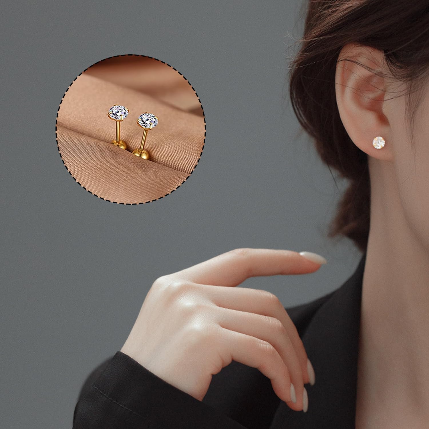 Detalle de AceFun Ohr Helix Tragus Piercing Knorpel Creolen – 4 Paare aus Edelstahl, 1,2 mm Gauge, 6/8 mm Stangen