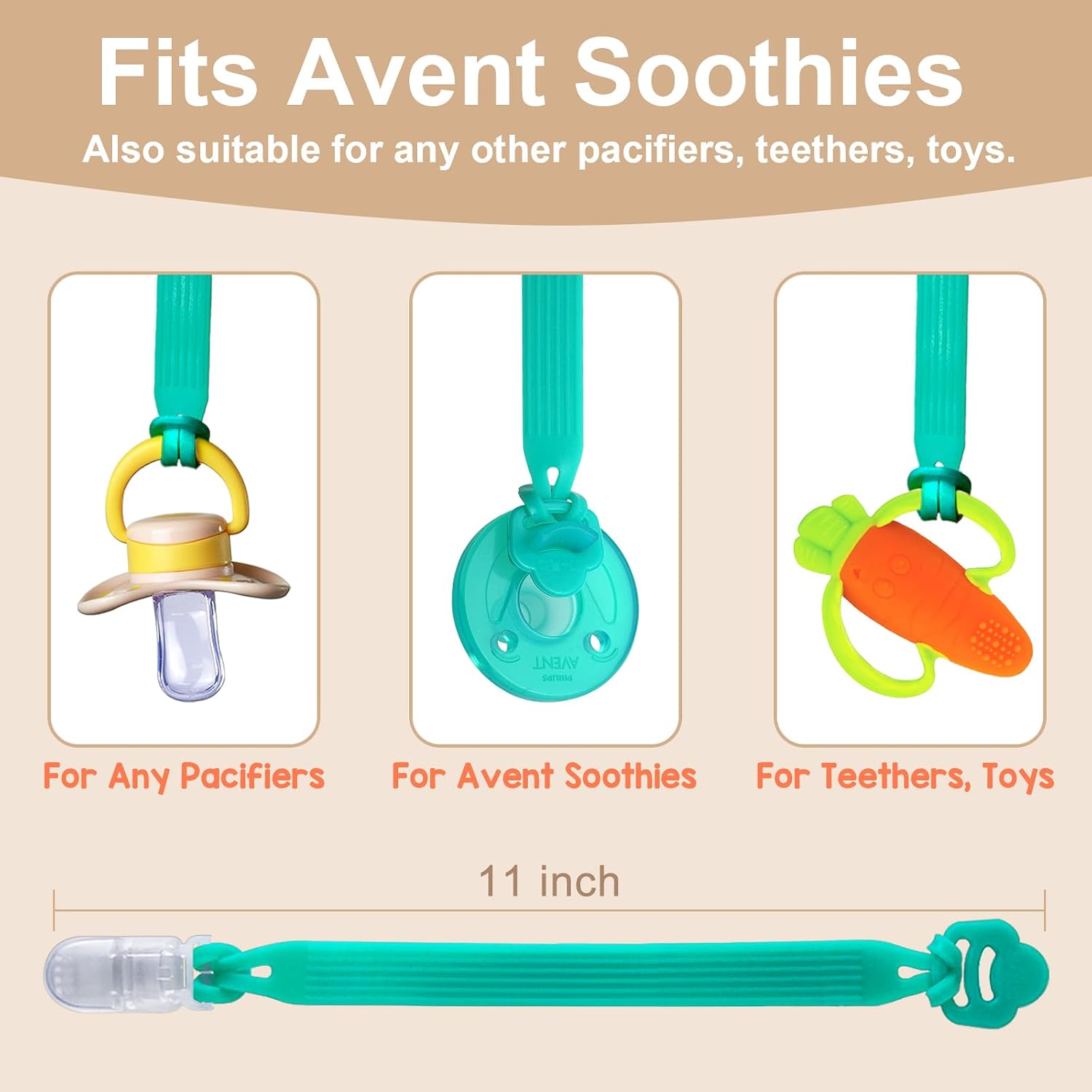 Detalle de Qunland Philips Avent Soothie対応 おしゃぶりクリップ シリコーン製 アダプターリング付き ピンク・パープル