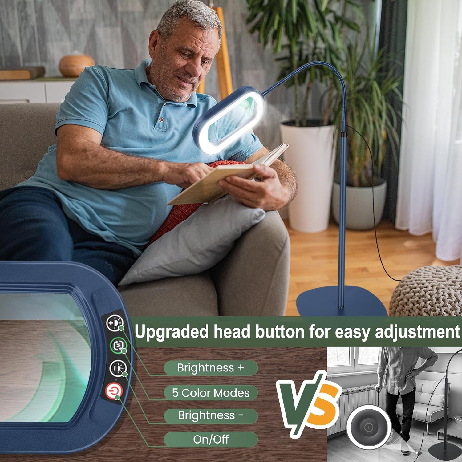 Thumbnail 2 de Veemagni 12X Rectangular Magnifying Glass with Light and Stand — 24" Gooseneck Floor Lamp, 3-in-1 LED with 5 Colour Modes
