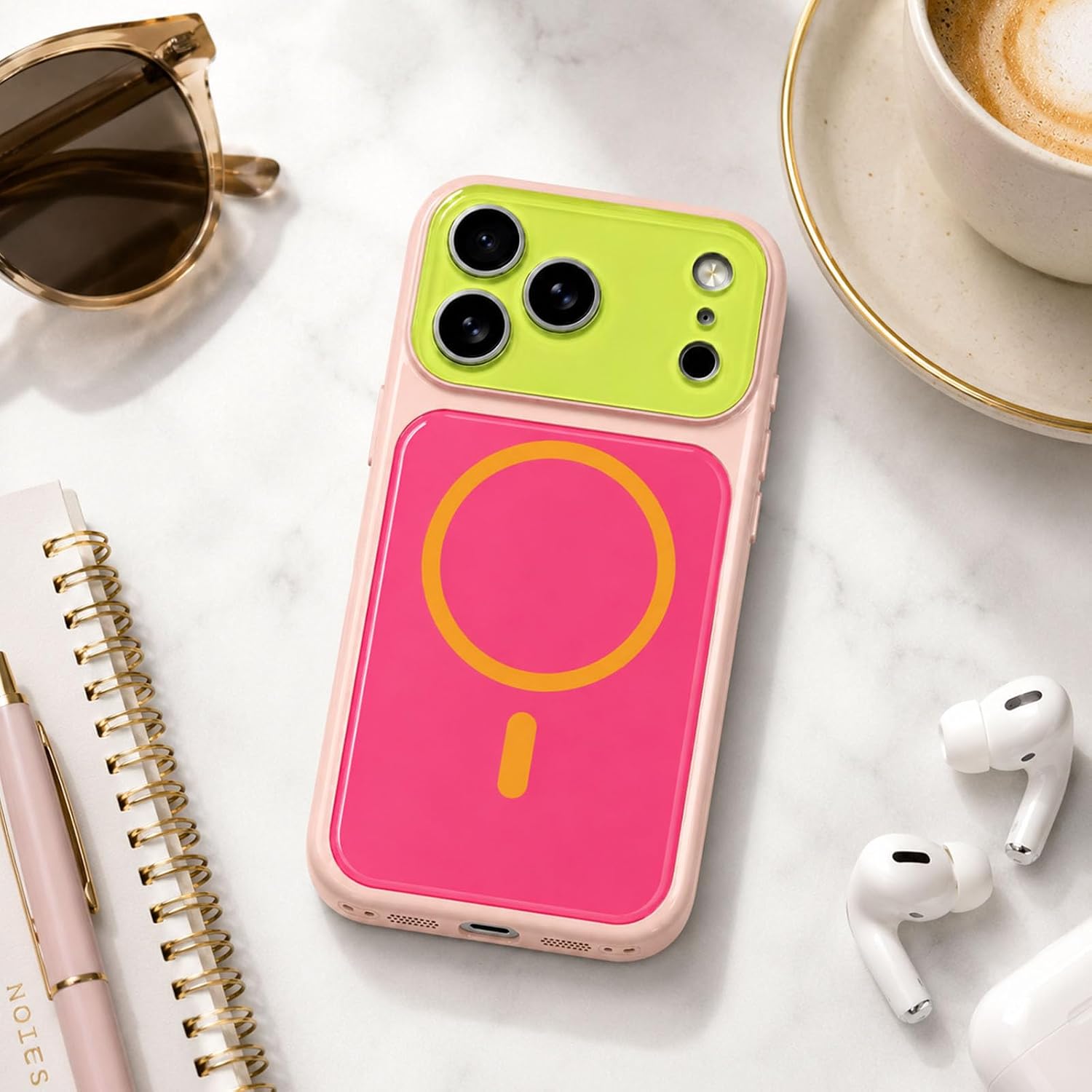 Detalle de EKELYVIA iPhone 15 Pro Max Case, Pink TPU with Camera Protection and MagSafe Charging