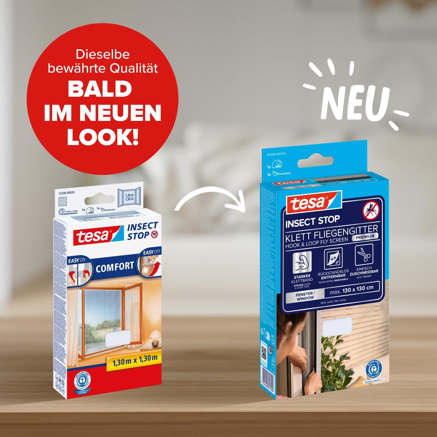 Detalle de tesa Insect Stop Klett Fliegengitter Premium für Fenster – 130 × 130 cm, Weiß