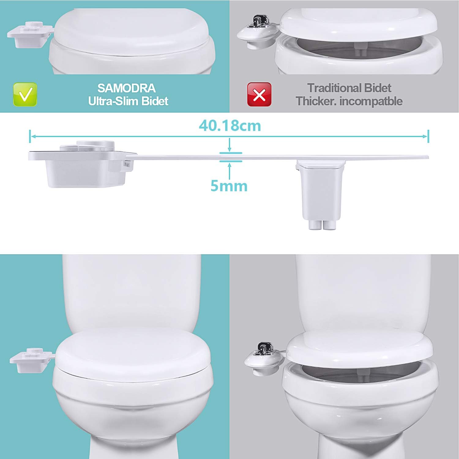 Thumbnail 3 de SAMODRA Non-Electric Cold Water Bidet Attachment for Toilet (White) with Pressure Controls