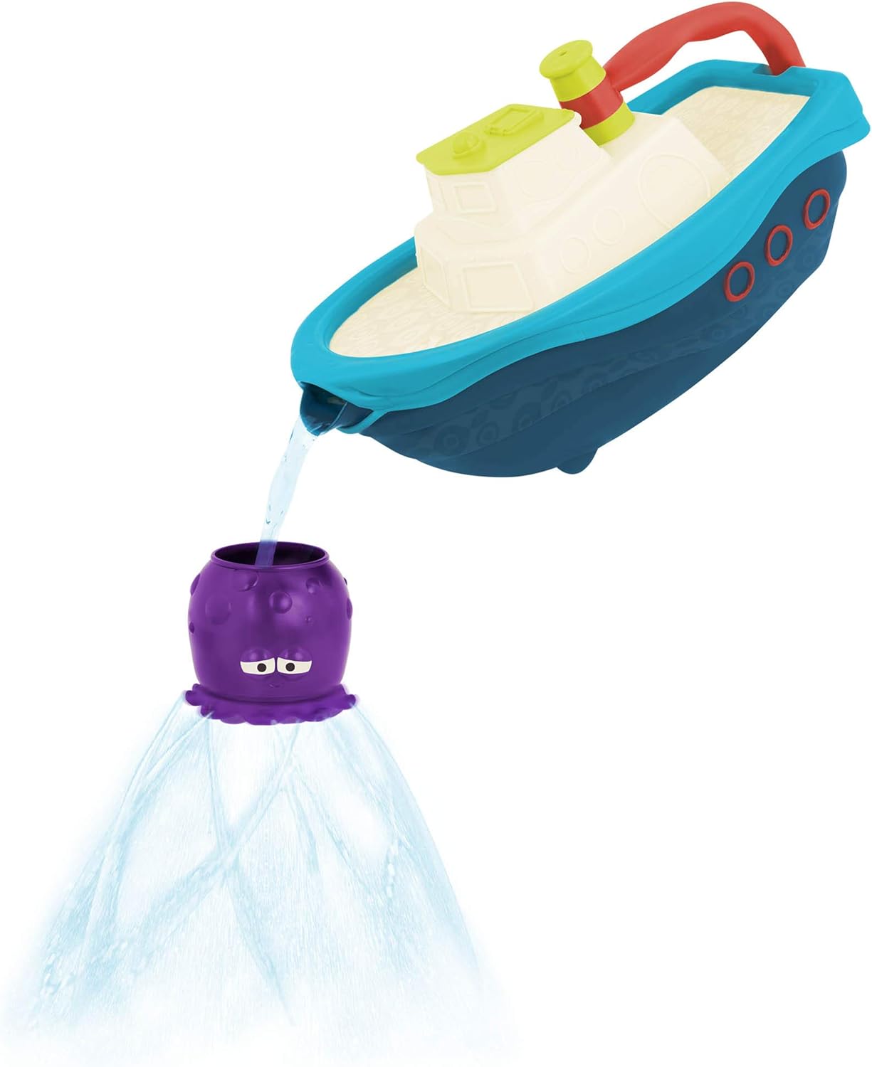 Detalle 2 de B. toys Fuori dal gancio – Playset bagno e spiaggia con barca giocattolo, tazza polpo e spruzzi di pesci (6 mesi+)