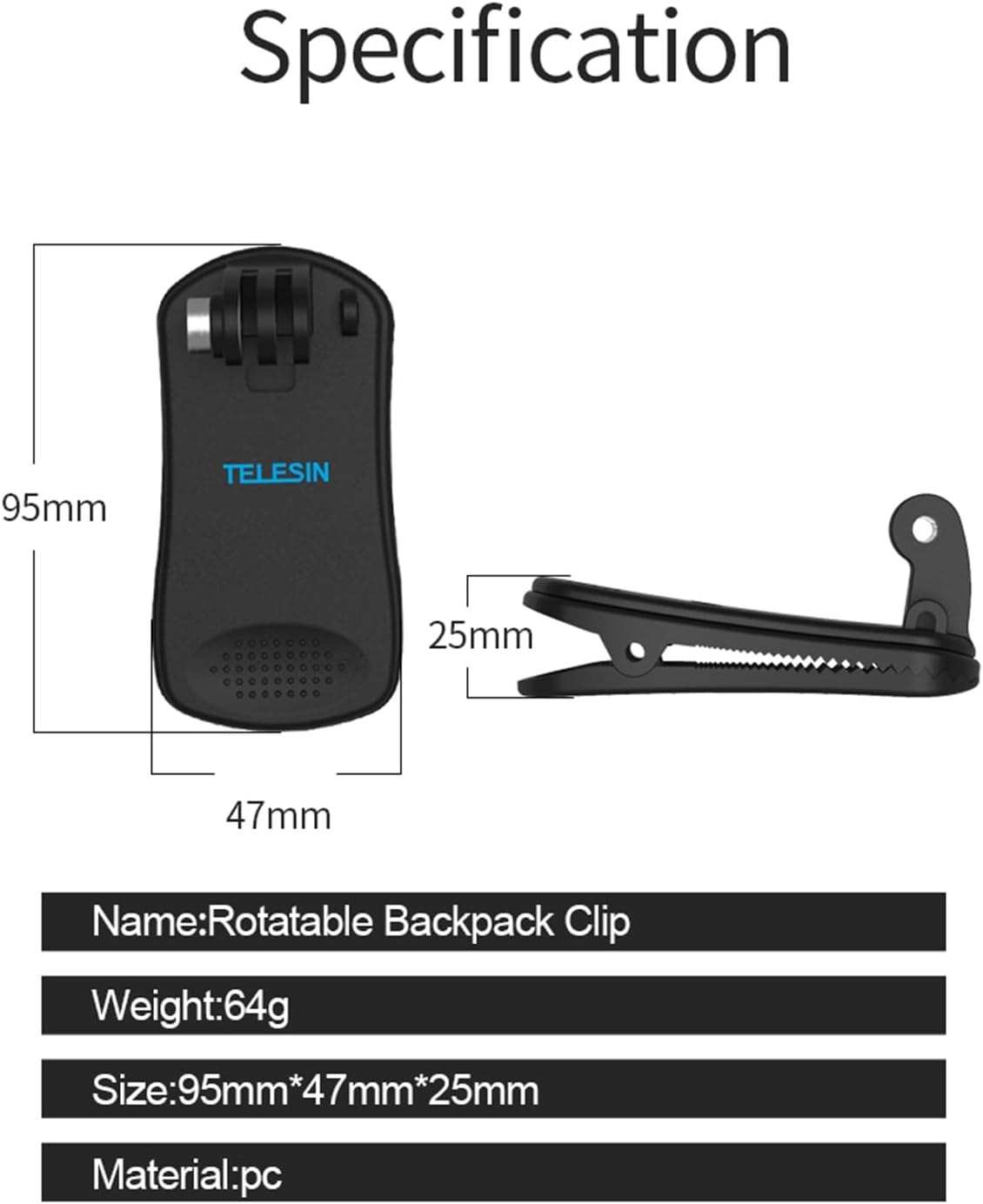 Thumbnail 5 de TELESIN Rucksack Schulter Clip Halterung für GoPro Hero 13–4, Insta360 X4/X5, DJI Osmo Action & Pocket – 360° Drehwinkel, Schnellverschluss