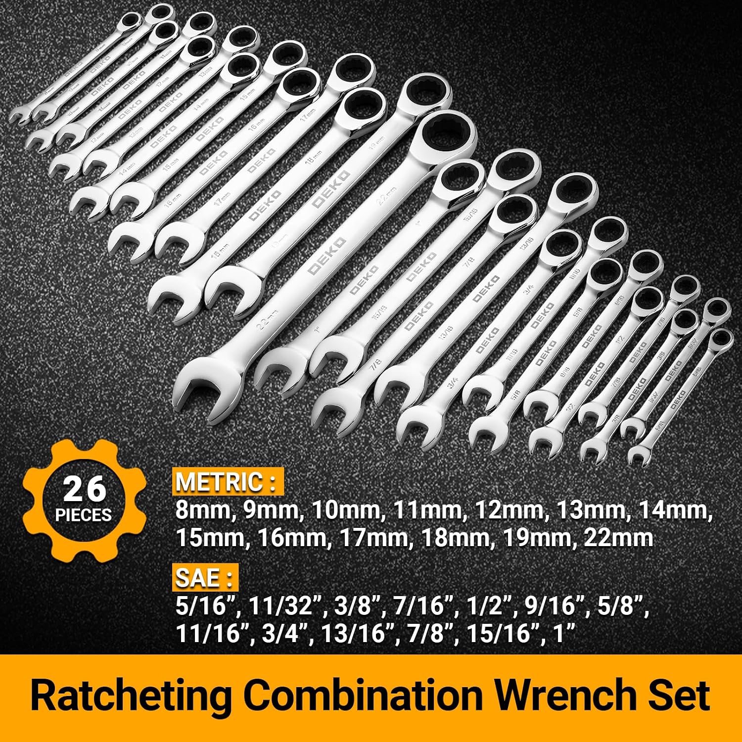 Detalle 2 de DEKOPRO 26-Piece Ratcheting Combination Wrench Set, Metric and SAE