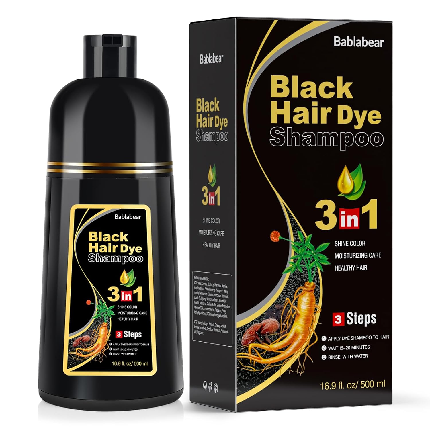 Detalle de Bablabear Black Hair Dye Shampoo 500ml ๐โ