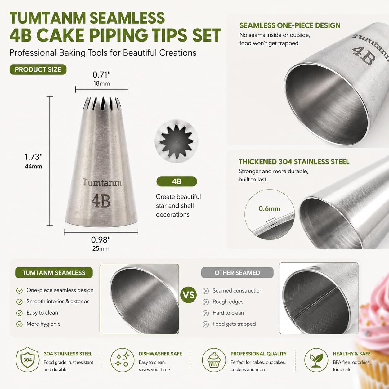 Thumbnail 1 de Tumtanm Piping Tips: 4B Large Stainless Steel Icing Tip Set (3 Pieces) for Cakes and Cupcakes