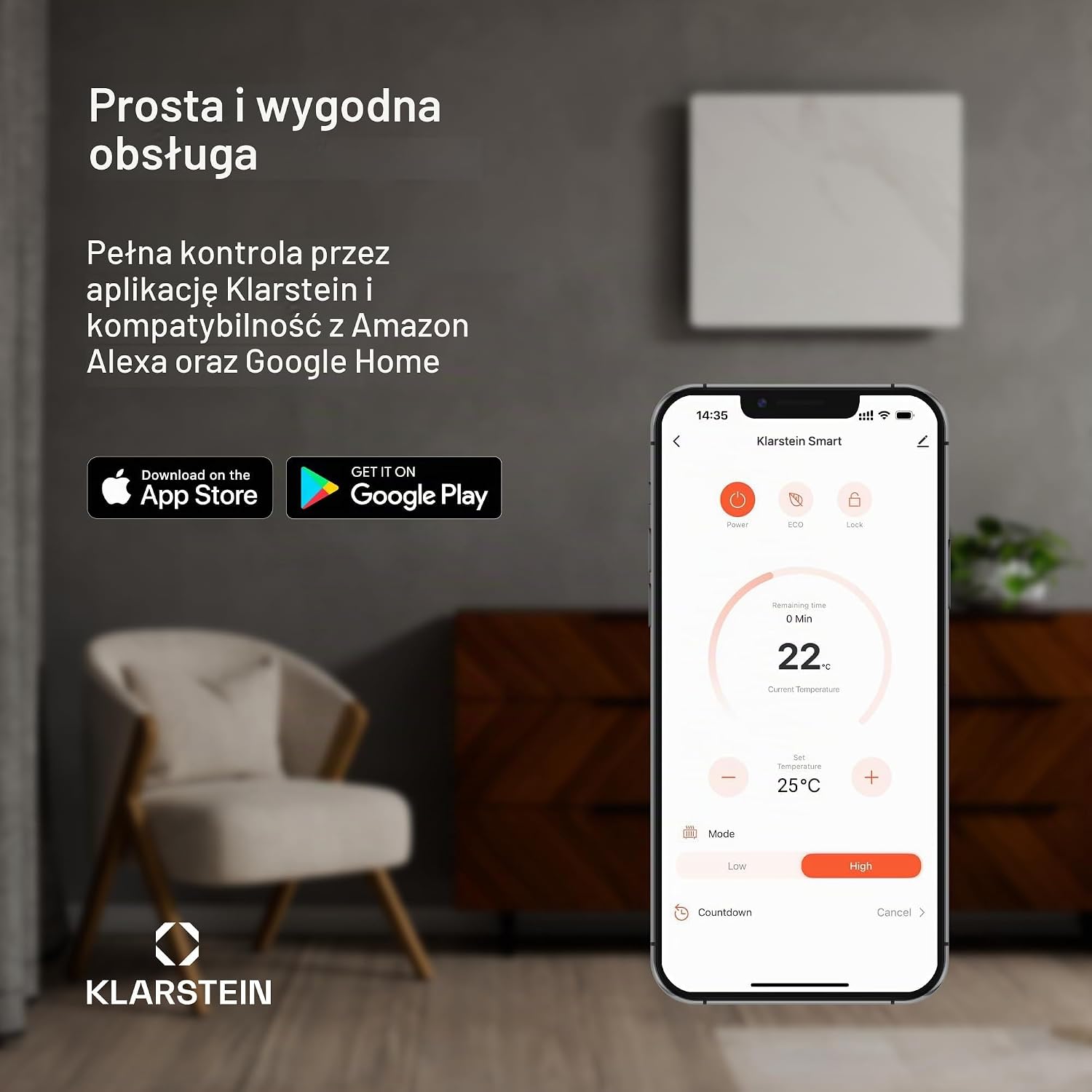 Detalle 2 de Klarstein Wonderwall 600 W – płaski grzejnik na podczerwień z Wi-Fi