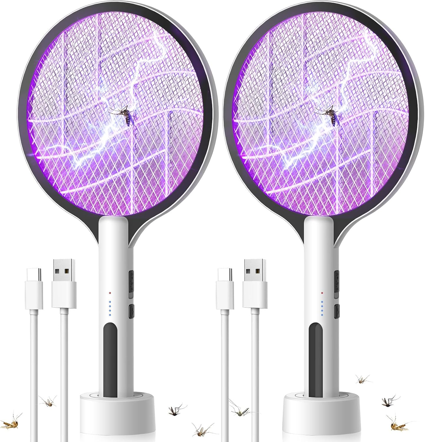 Detalle de DEEZEE 2-Pack Electric Fly Swatter 4500V Bug Zapper Racket: 2-in-1, Rechargeable, Indoor/Outdoor
