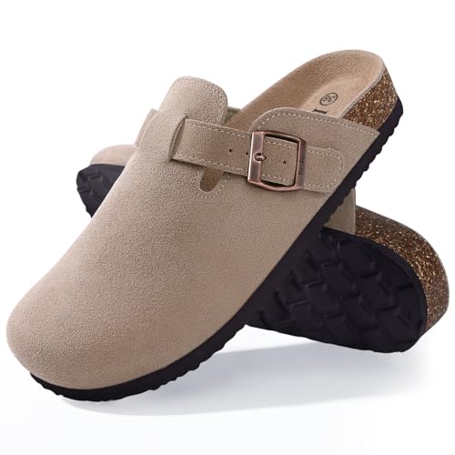 Detalle de Beslip Wildleder Clog für Damen, Taupe, Größe 37 EU – Alltagstauglicher Komfort mit Vintage-Charme