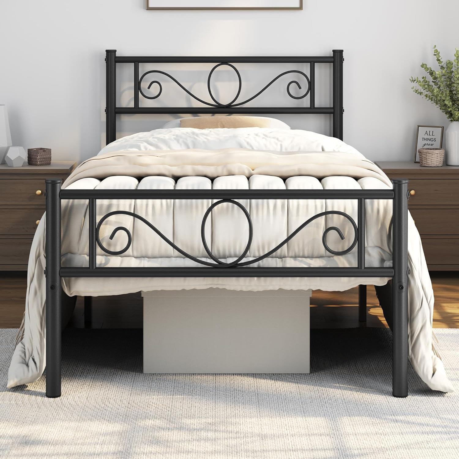 Detalle de Yaheetech Struttura Letto Singolo in Ferro Battuto 90x200 cm, Nero