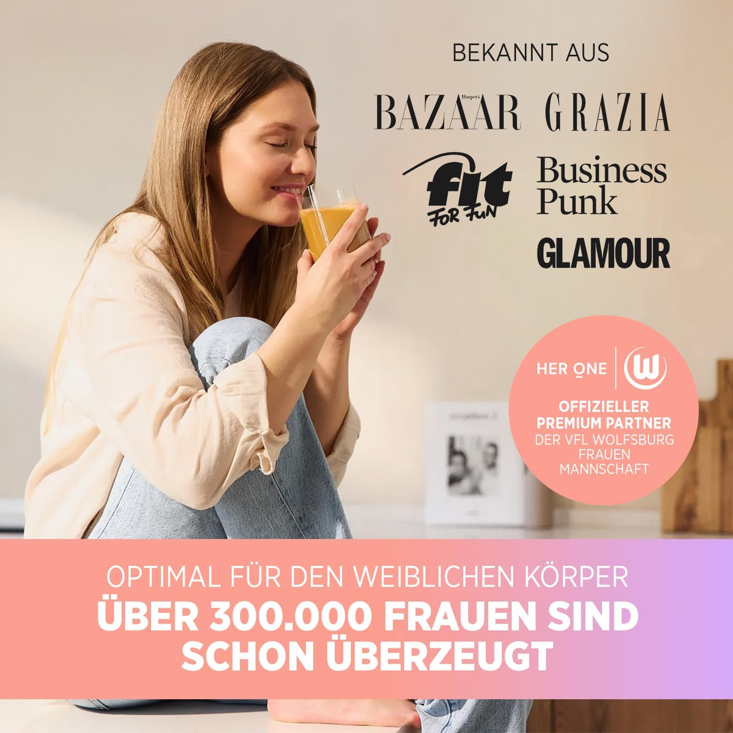 Detalle de HER ONE INNER BEAUTY All in One Mango-Maracuja – Multivitamin & Mineralien für Frauen, 30 Portionen