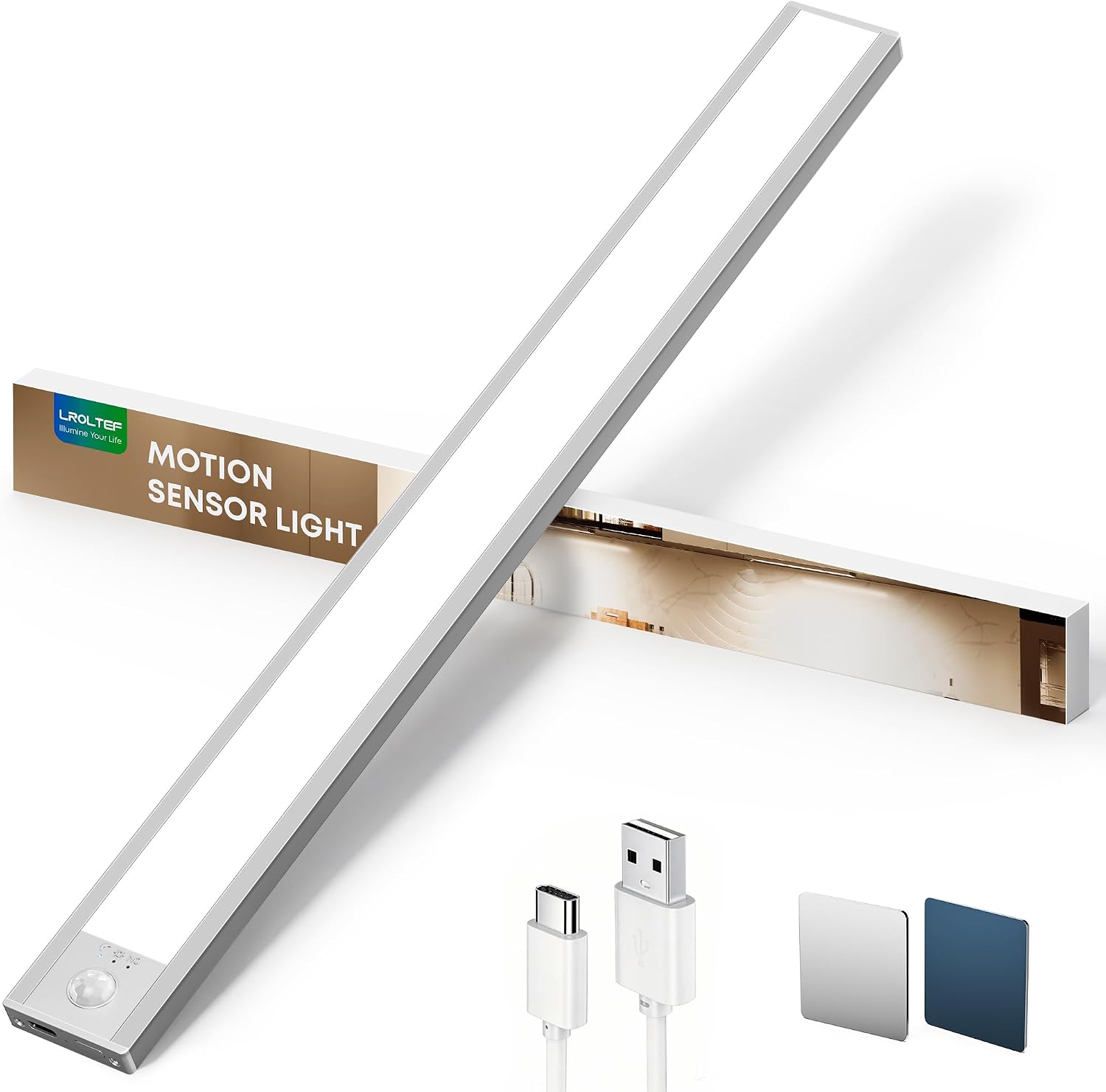 Detalle de Schrankbeleuchtung LED Unterbauleuchte mit Bewegungsmelder (40 cm) – 1 Stück, aufladbar & magnetisch