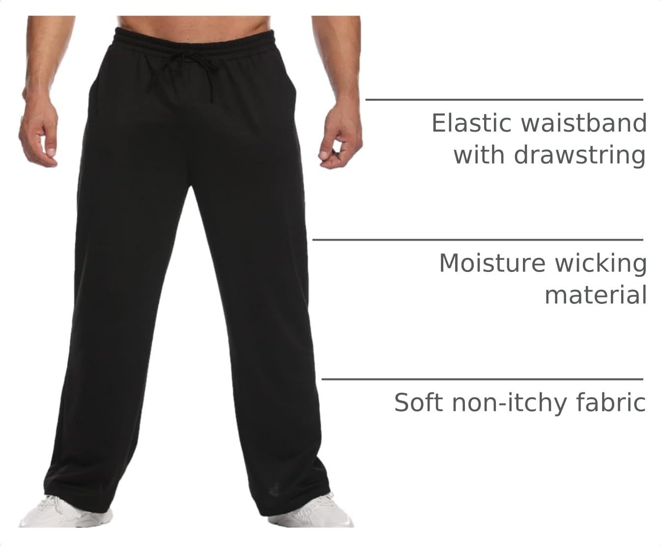 Detalle de Deyeek Men's Lightweight Open Bottom Sweatpants: Relaxed Fit, Practical Pockets, All-Season Comfort