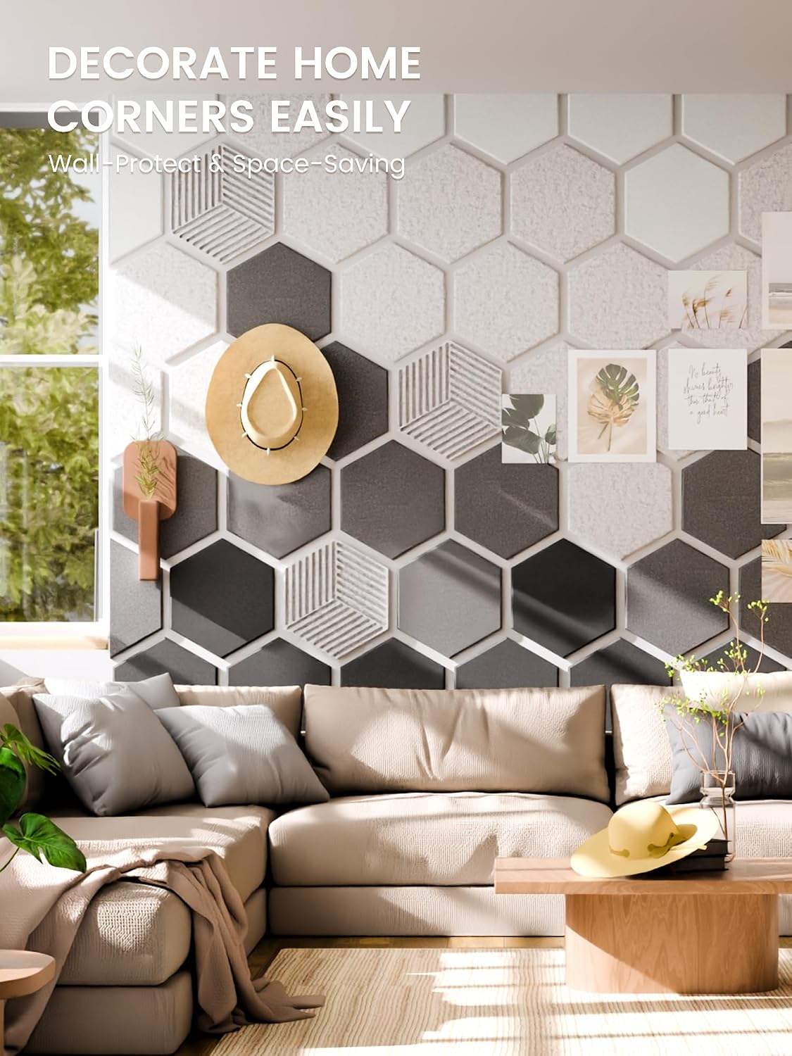 Detalle 2 de Fluxynara FZBHEXM-H-10-PL-BW Hexagon Felt Bulletin Board Tiles, 10-Pack