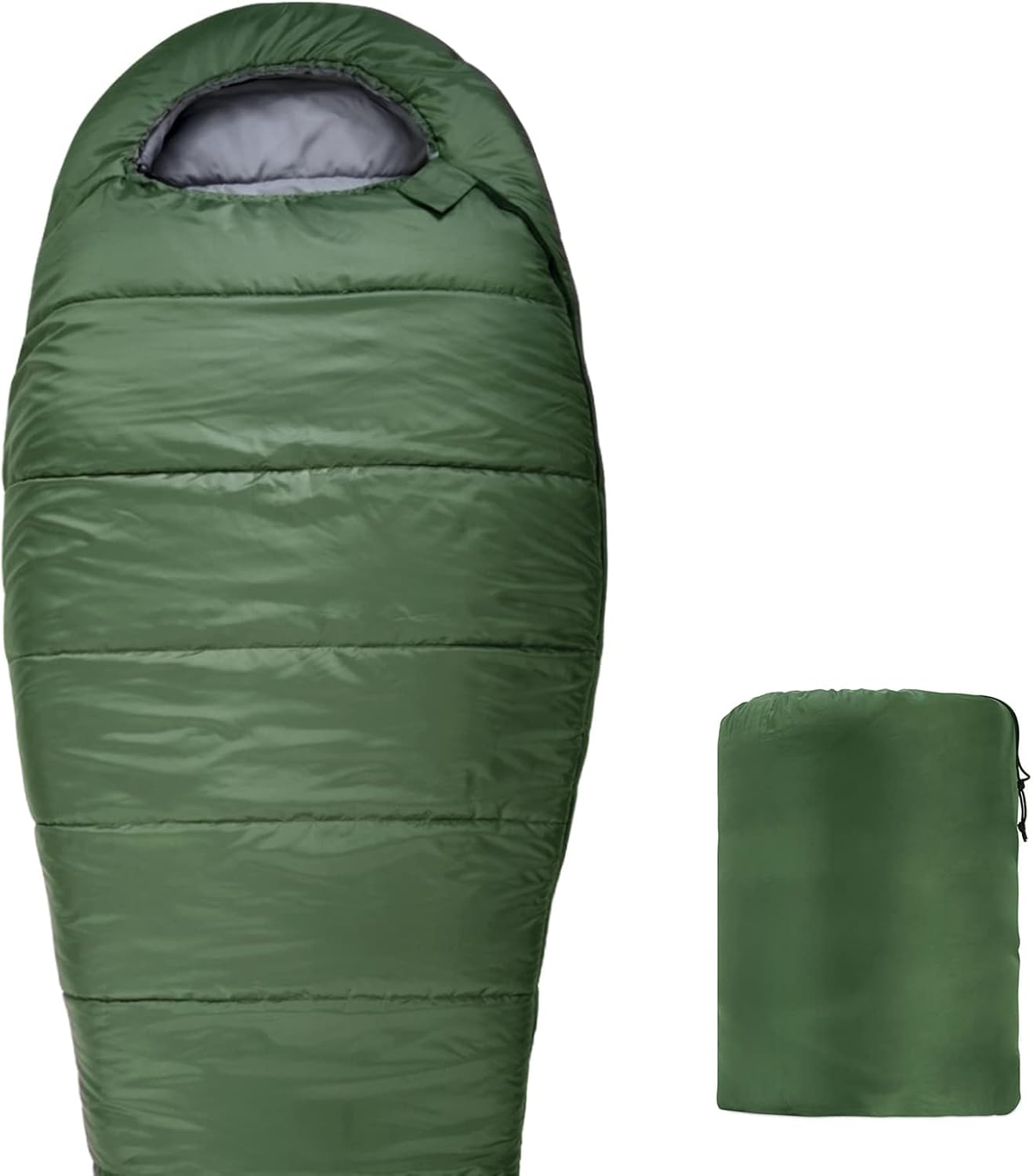 Detalle de Amazon Basics Sacco a Pelo per Campeggio ed Escursioni a Clima Freddo - Mummia, Verde Oliva, 83.8 x 208 cm
