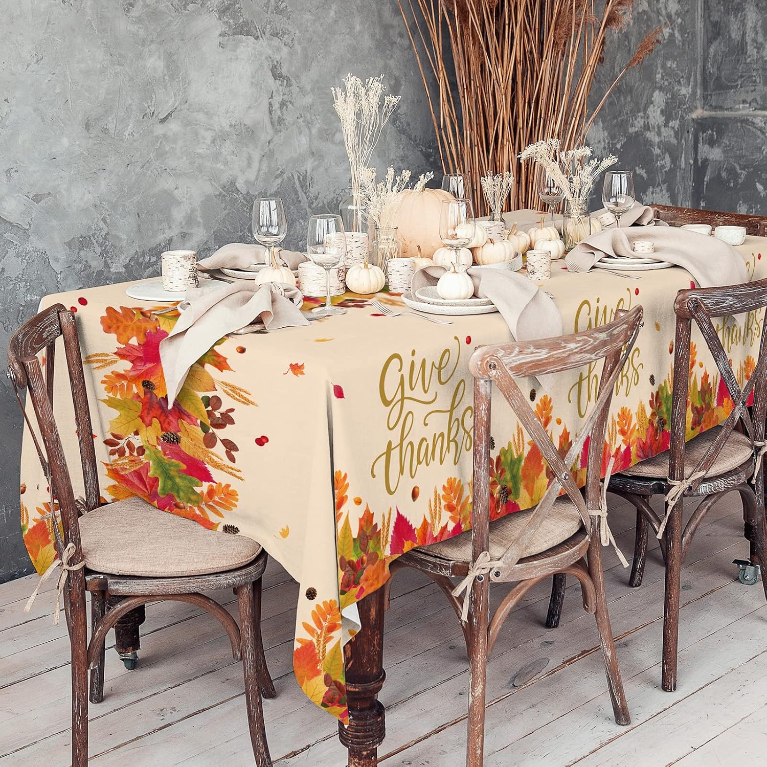 Detalle de Gatherfun Thanksgiving Plastic Tablecloths, 3-Pack, 54" x 108" Leaf Print