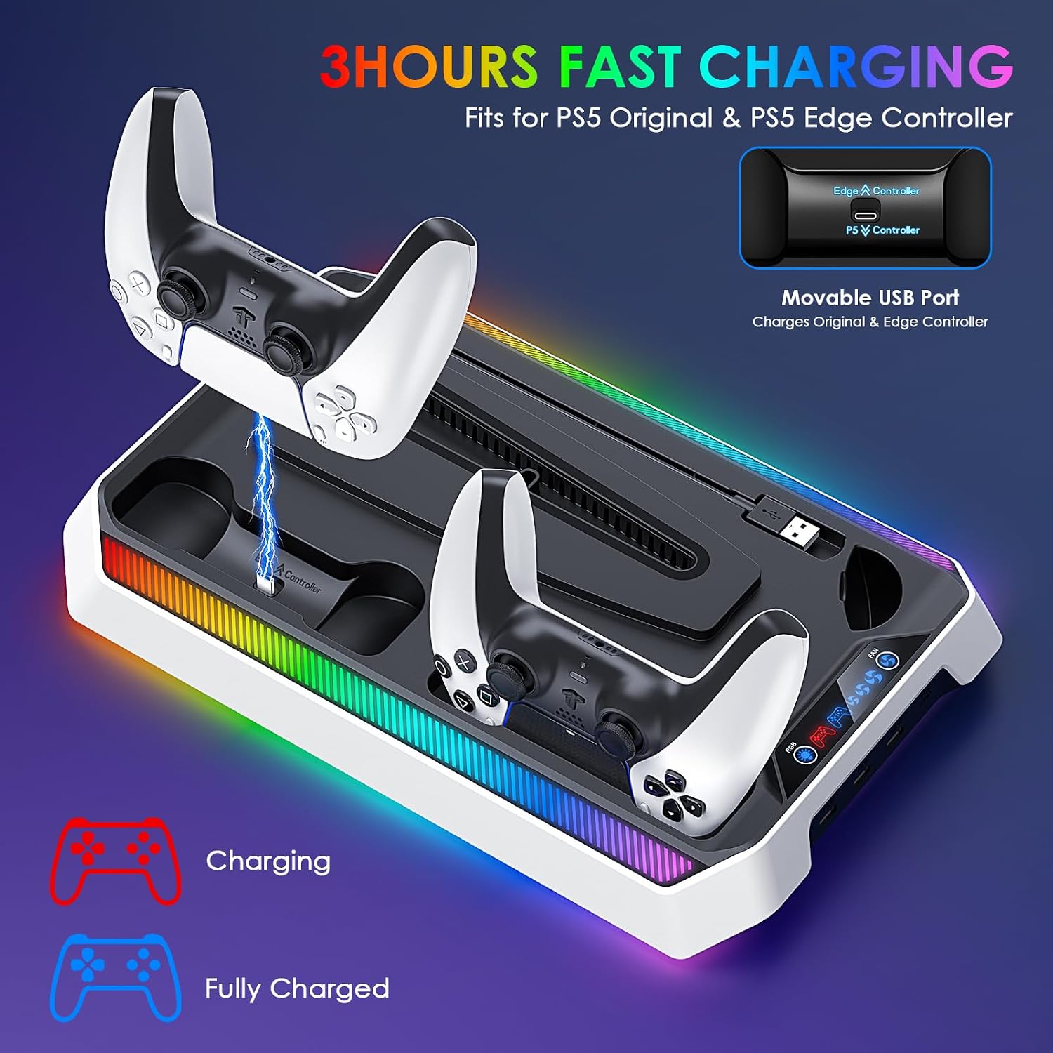 Detalle 2 de PS5/Slim/Pro Cooling Station with RGB Controller Charger