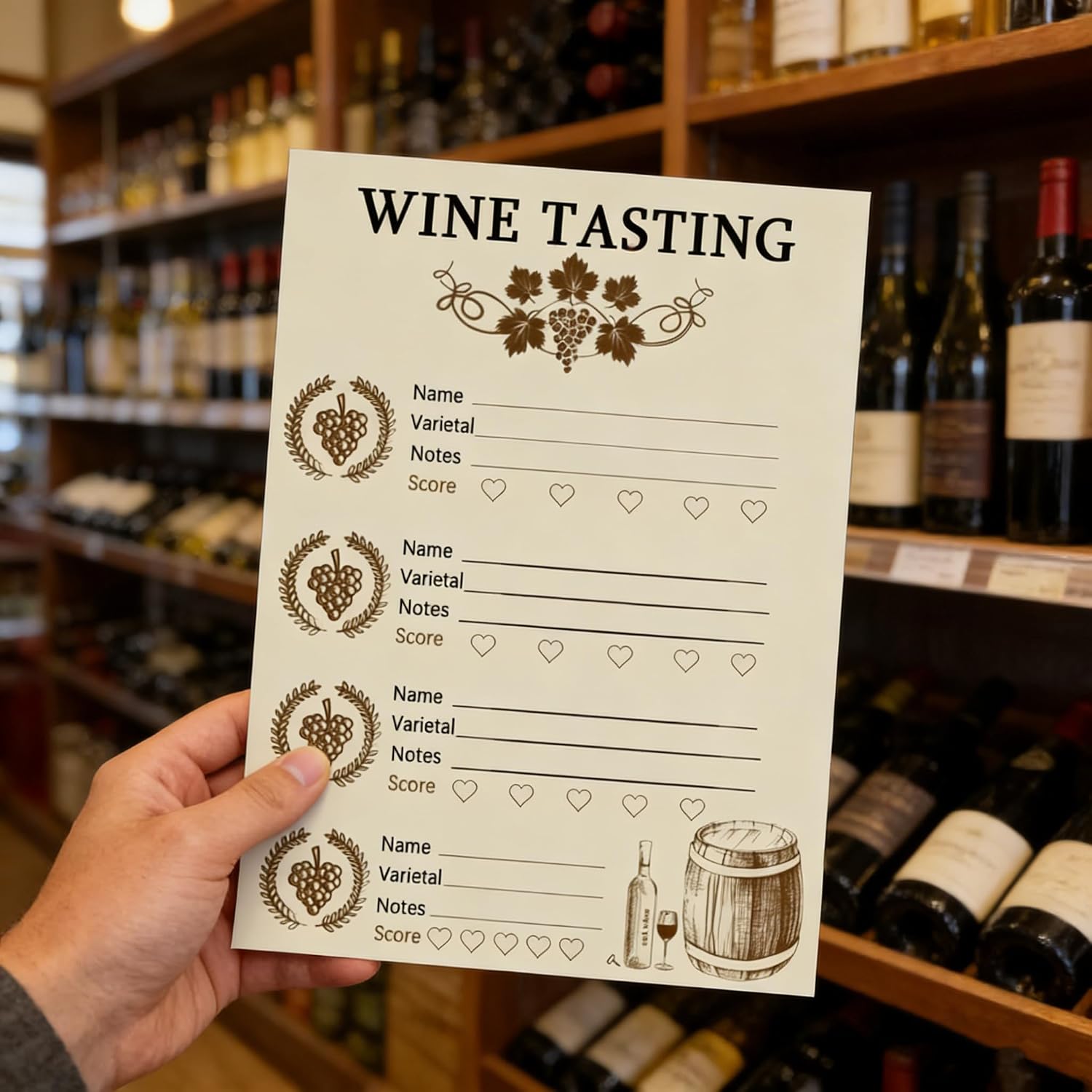 Detalle de Wine tasting scorecards, 4 × 6 inches