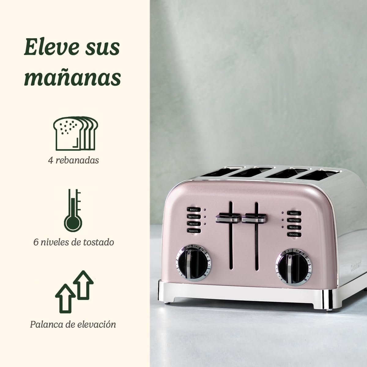 Detalle 2 de Cuisinart CPT180PIE Tostadora 4 Ranuras Anchas 🍞 ¡Perfecta para Pan!