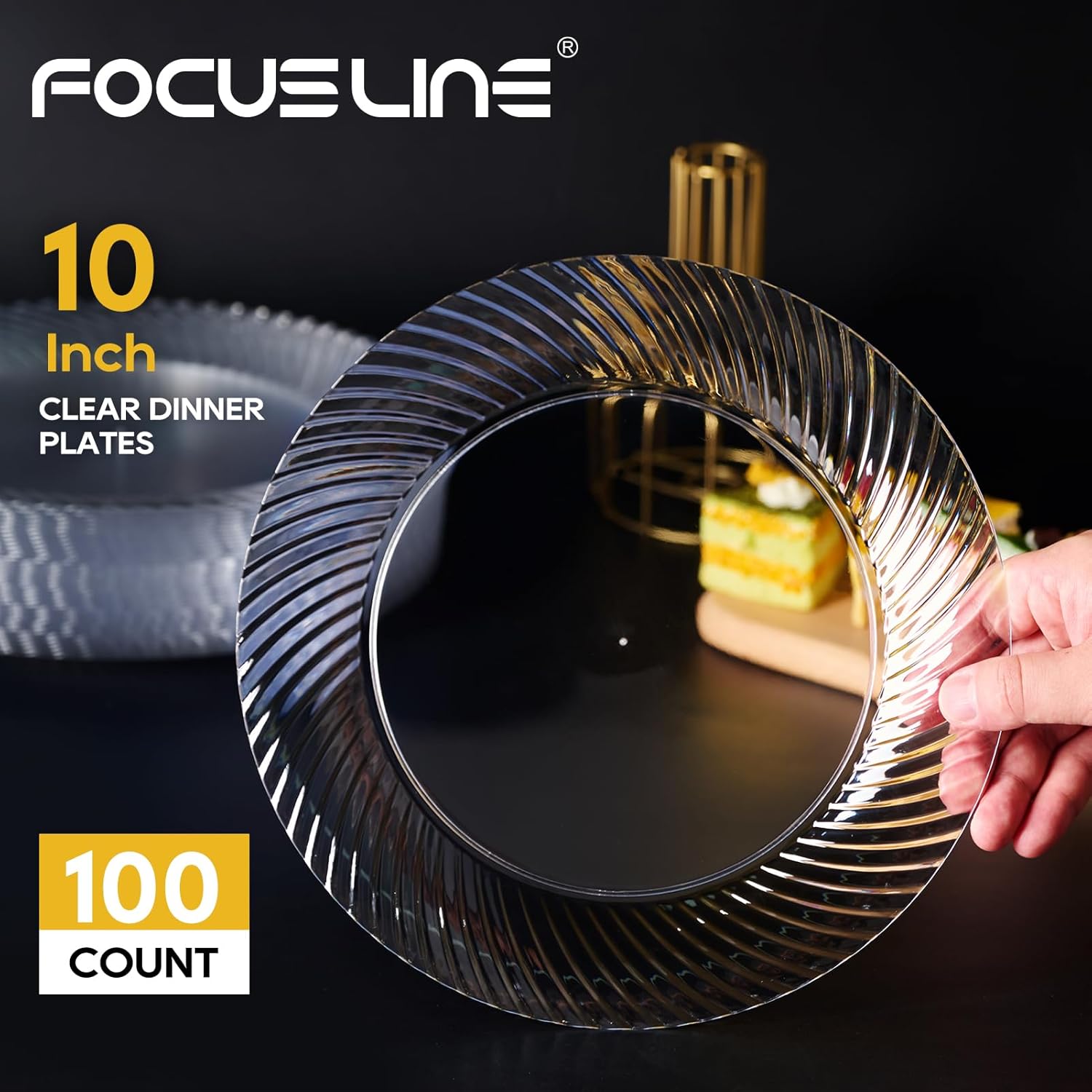 Detalle 2 de FOCUSLINE 10 Inch Clear Plastic Plates — 100 Count, Heavy Duty, Disposable for Weddings & Events
