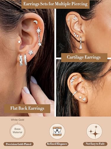 Detalle de Diamday 15Pcs: set de pendientes y piercings de acero quirúrgico para mujer