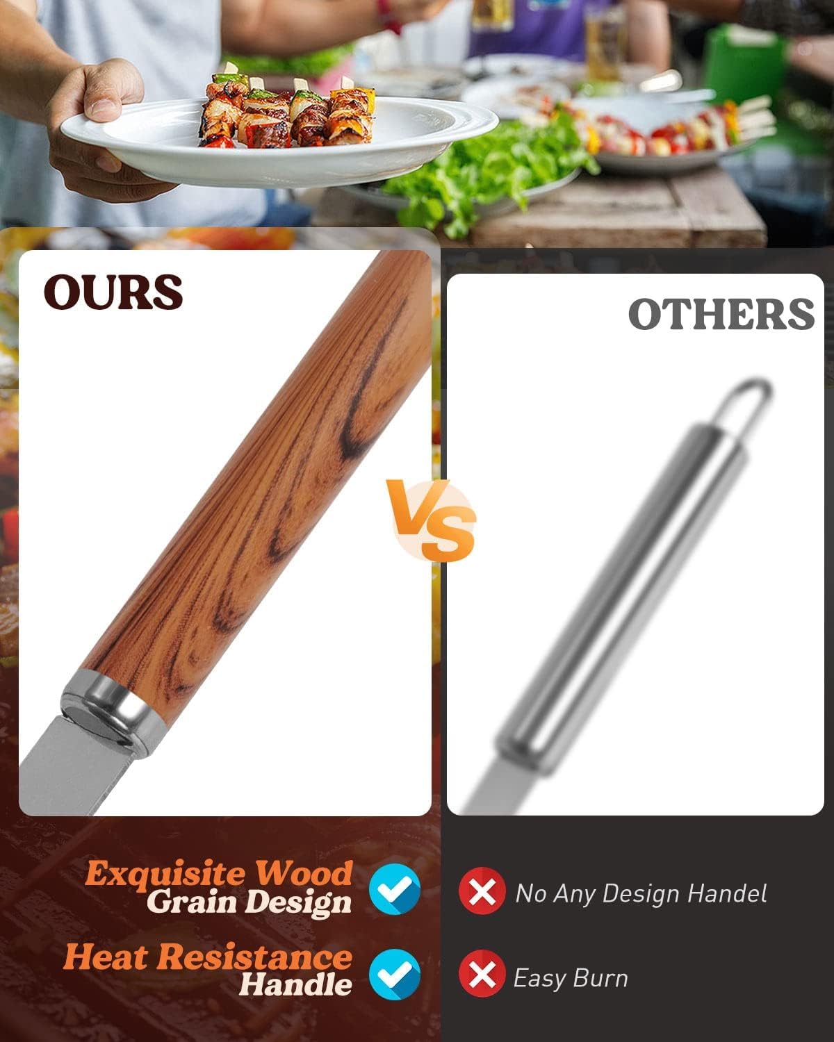 Detalle de KALAHOL 7-in-1 extra thick stainless steel BBQ tools set with storage bag