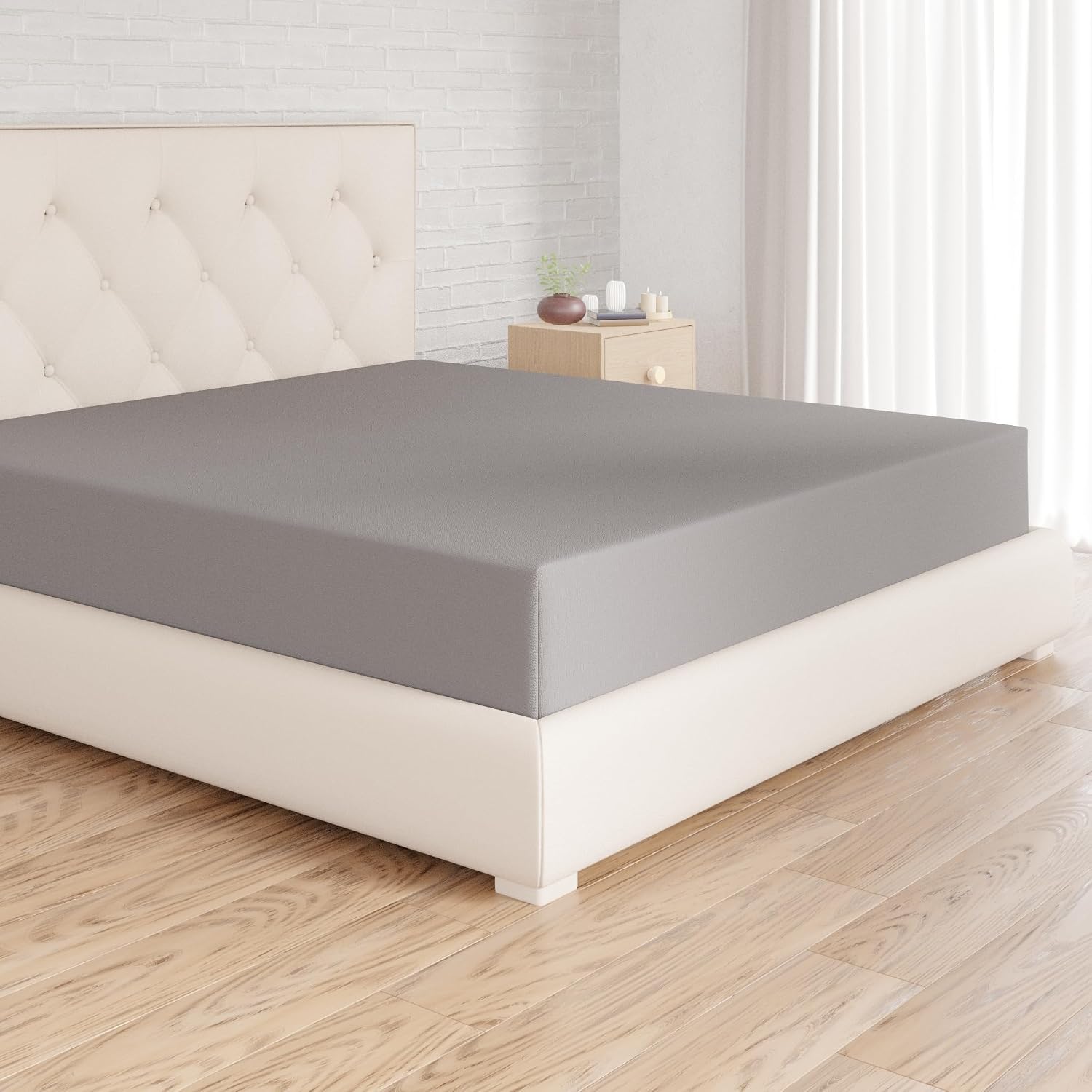 Detalle de Amazon Basics Drap Housse 160 x 200 x 30 cm – Microfibre polyester, Gris foncé