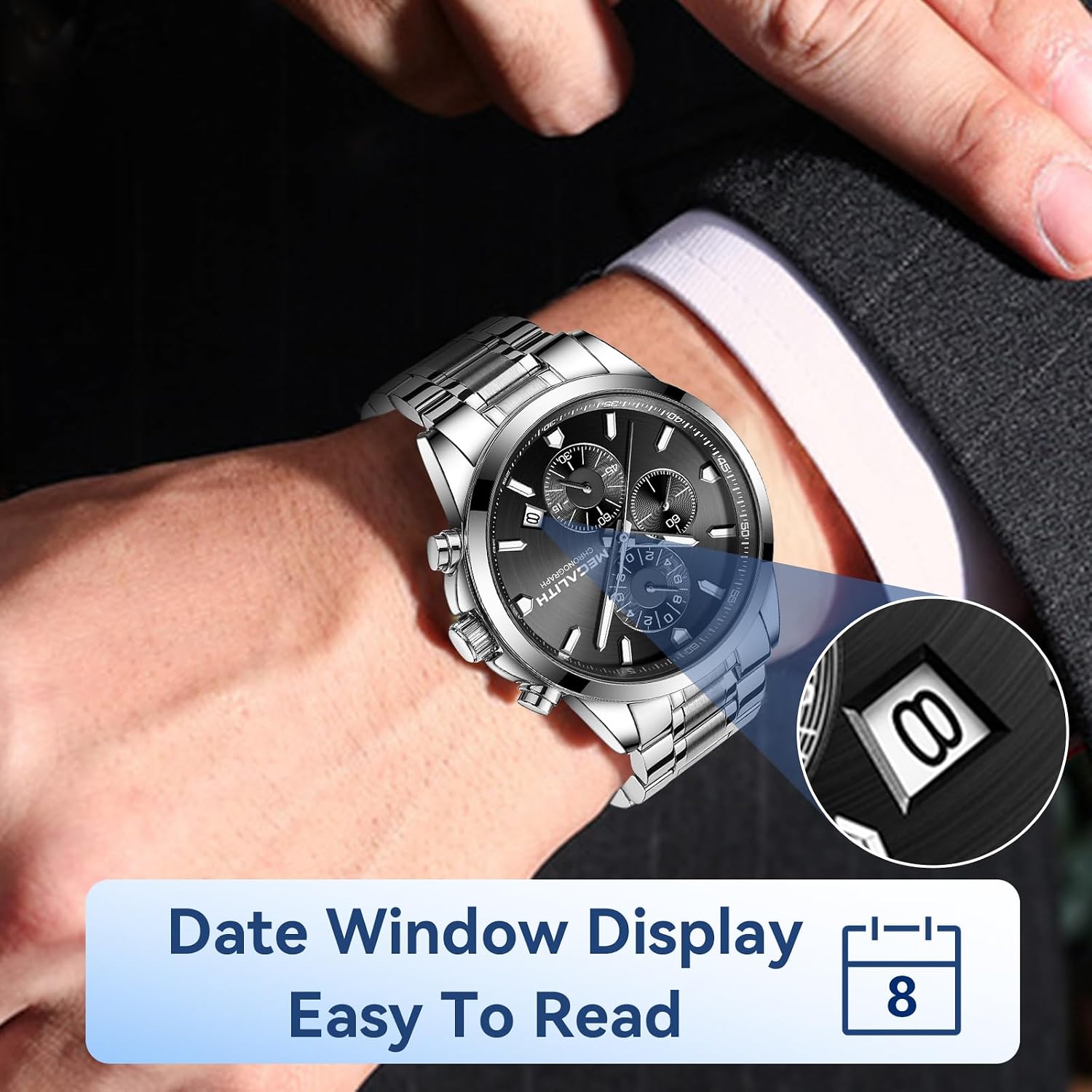 Thumbnail 1 de MEGALITH Herren Uhr Edelstahl Armbanduhr – Chronograph, Quarz, 3 ATM, Leuchtzeiger