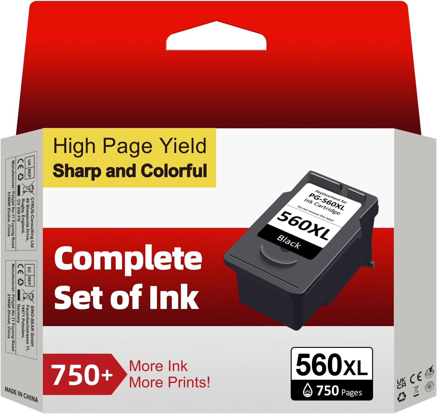 Detalle de INKYEAH 560XL Black Ink Cartridge for Canon Pixma: Practical remanufactured option for everyday printing