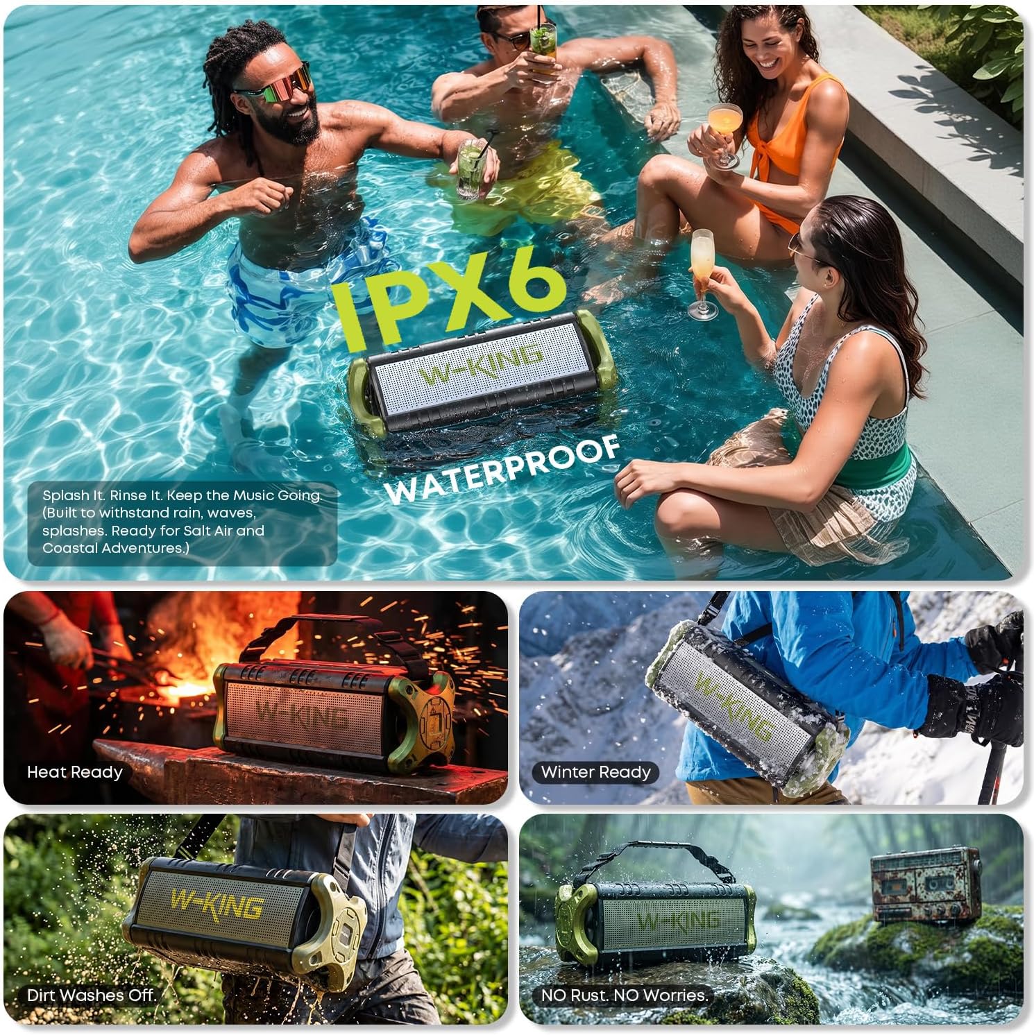 Detalle de W-KING D8 90W Portable Bluetooth Speaker with Dual Subwoofers and IPX6