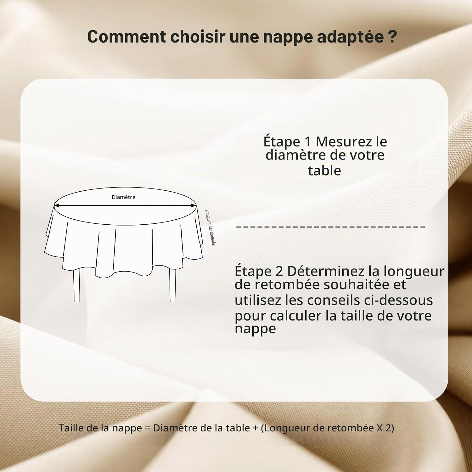 Detalle 1 de DWCN DWEU-YZBPWN-60-26 rond tafelkleed, 150 cm, beige polyester