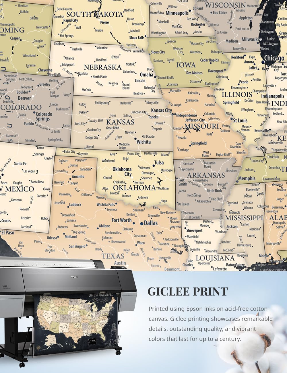 Thumbnail 5 de IPIC USA Map Wall Art 36 x 24 in