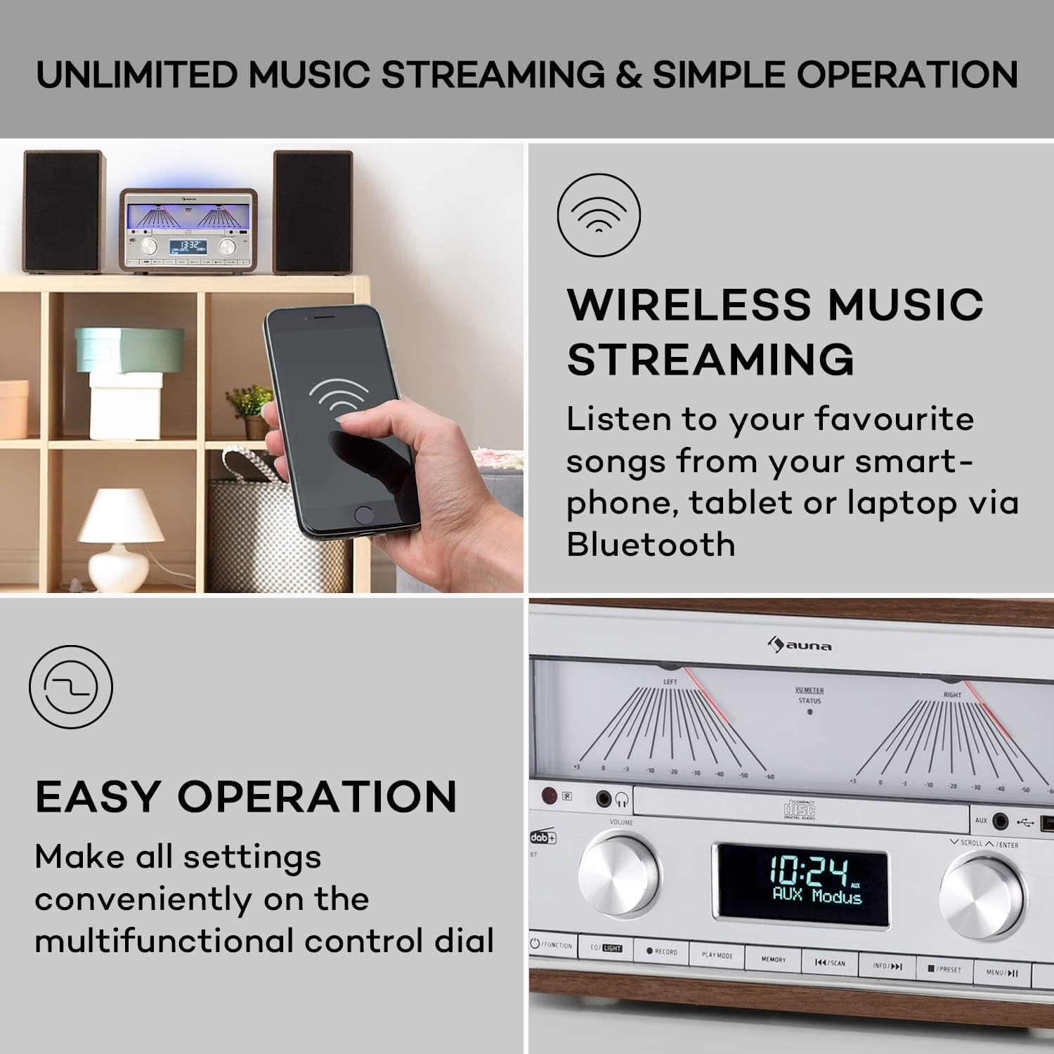 Detalle 2 de AUNA VU DAB Radio and CD Player with Bluetooth, DAB+ and 25W Speakers